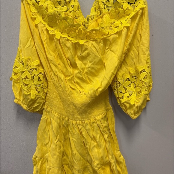 Gianni Bini Yellow Floral Crotchet Strapless Mini Dress - Picture 9 of 9